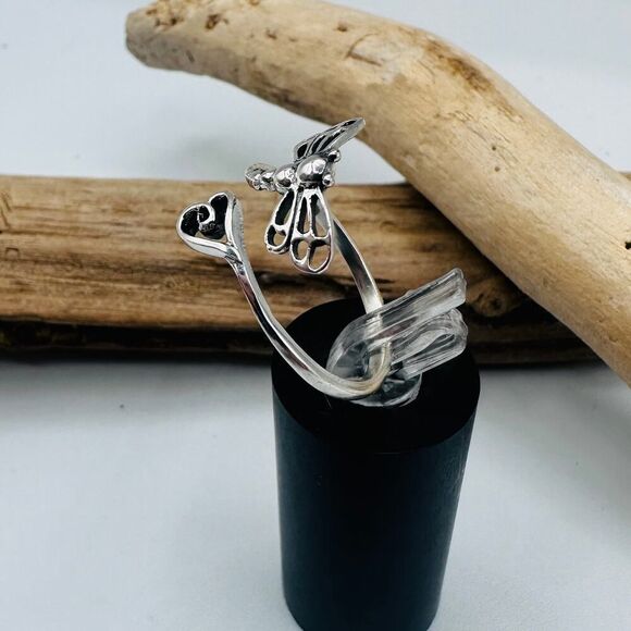 Dragonfly Heart Sterling Silver Ring, Oxidized - Picture 4 of 5
